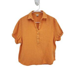 Magaschoni Women's 100% Organic Cotton Short Sleeve Gauzy Blouse - SP
